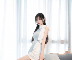 美女模特林星阑蓝白色连衣短裙白色丝袜性感写真