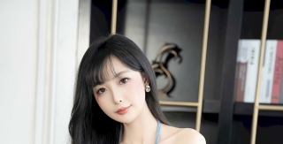 模特林星阑浅蓝色连衣短裙+灰色丝袜性感写真