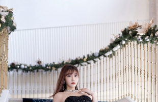 模特陆萱萱黑色露肩礼裙搭配魅惑黑丝泰国旅拍